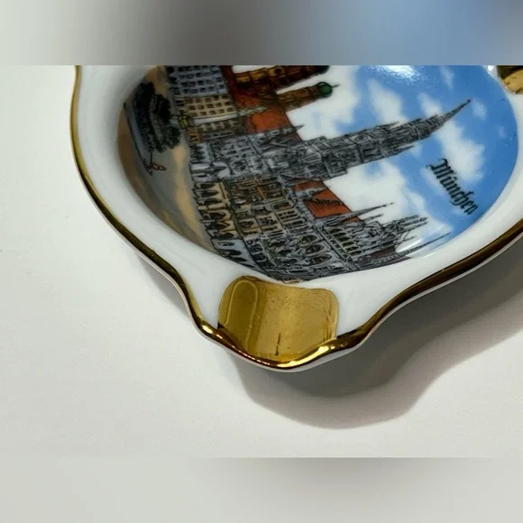 VTG Porcelain Ashtray Munchen Bavaria Germany Theo Kuhn Butgwinbheim Gold Rim - Picture 3 of 12